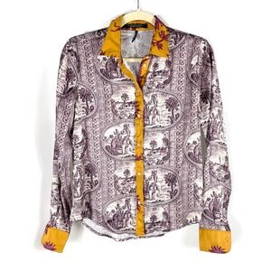 Scotch & Soda Elephant Print‎ Shirt Button Down Purple Yellow Long Sleeve Sz XS